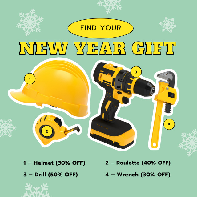 New Year Sale of Construction Tools Instagram Tasarım Şablonu
