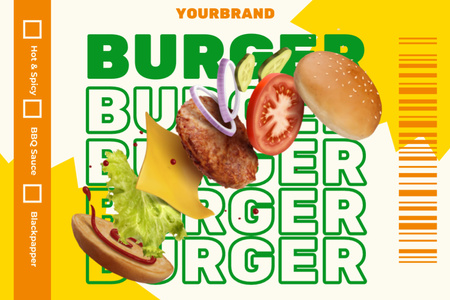 Bright Colorful Tag for Burgers Retail Label Design Template