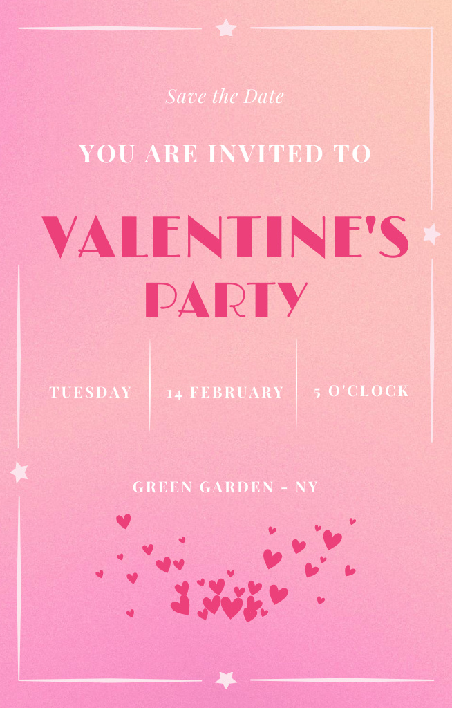 Designvorlage Valentine's Day Party Announcement With Hearts on Pink Gradient für Invitation 4.6x7.2in