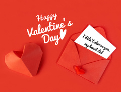 Valentine's Day Greeting with Envelope and Heart on Red