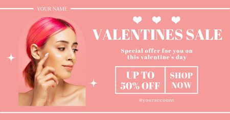Valentine's Day Sale Special Offer with Beautiful Young Woman Facebook AD Design Template