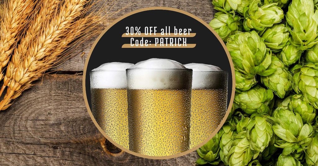 St. Patrick's Day Discount Offer with Beer Facebook AD Πρότυπο σχεδίασης