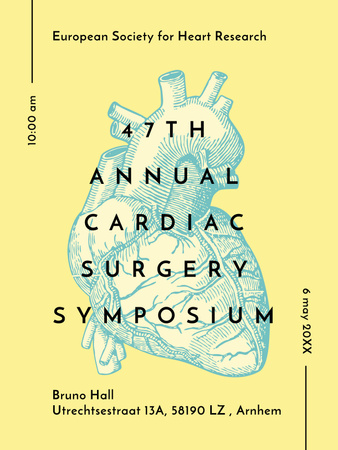 Medical Event Announcement with Blue Anatomical Heart Sketch Poster US Design Template