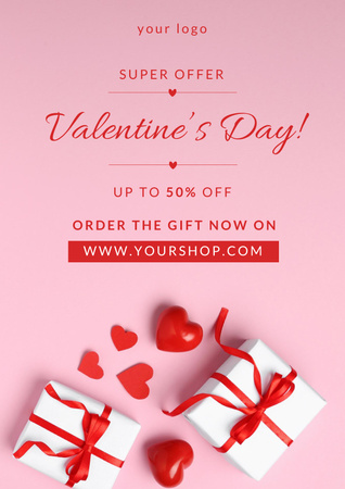 Discount Offer on Valentine's Day with Gifts Poster Design Template