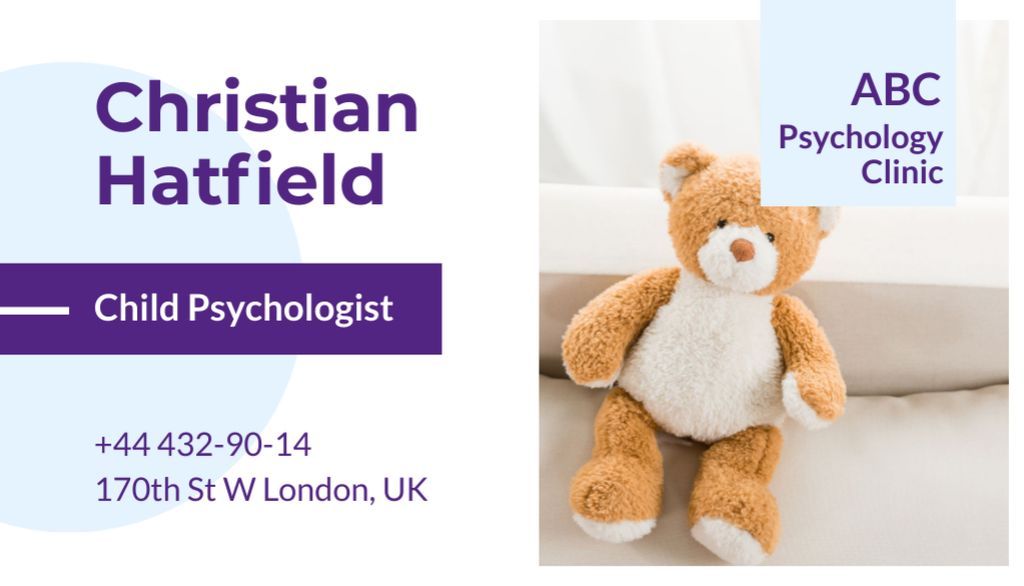 Child Psychologist Ad with Teddy Bear Business Card US Design Template