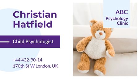 Child Psychologist Ad with Teddy Bear Business Card US Design Template