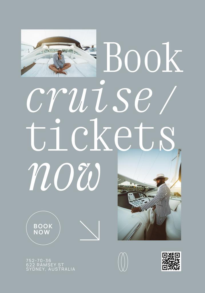 Designvorlage Collage with Offer Book Cruise Tickets für Poster 28x40in