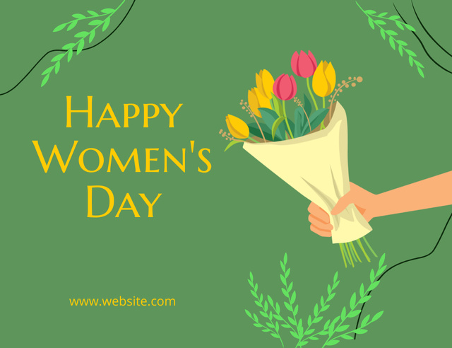 Beautiful Flowers Bouquet for Women's Day Thank You Card 5.5x4in Horizontal Tasarım Şablonu