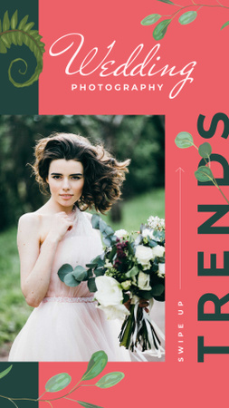 Plantilla de diseño de joven novia hermosa en el día de la boda Instagram Story 