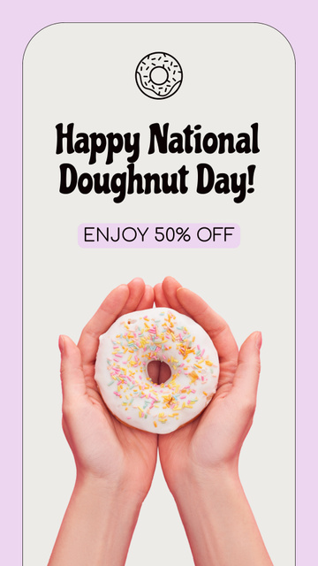 Happy National Doughnut Day With Doughnut At Half Price Instagram Video Storyデザインテンプレート
