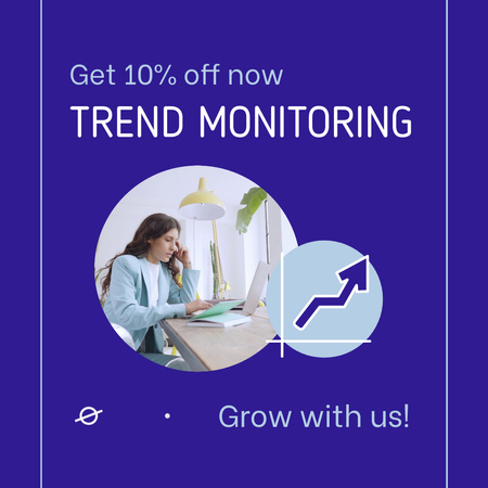 Agência de marketing oferece serviço de monitoramento de tendências com desconto Animated Post Modelo de Design