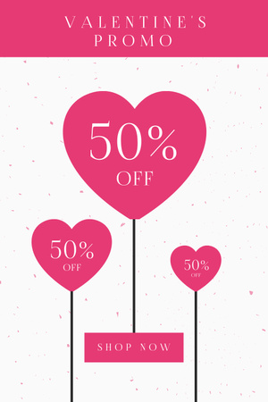 Plantilla de diseño de Valentine's Day Discount with Pink Hearts Pinterest 