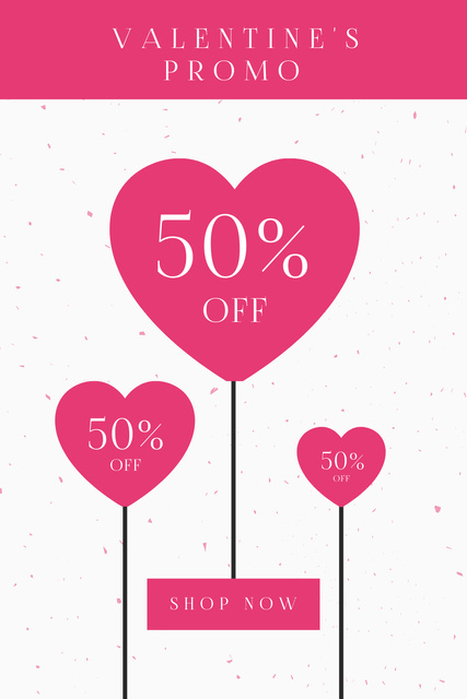 Valentine's Day Discount with Pink Hearts Pinterest Πρότυπο σχεδίασης
