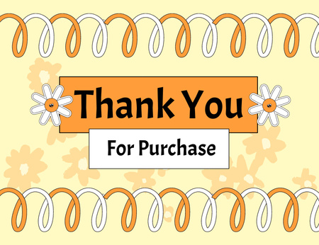 Thank You For Your Purchase Message with Flowers and Curly Lines Thank You Card 5.5x4in Horizontal Design Template