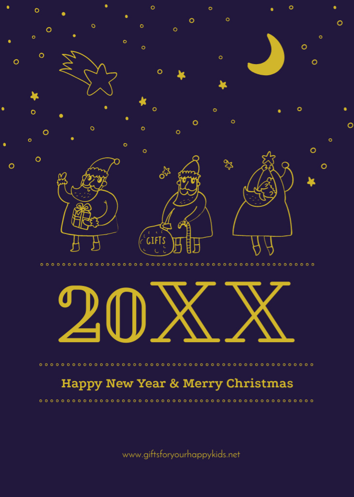 Merry Christmas Greeting with Santas Postcard 5x7in Vertical tervezősablon