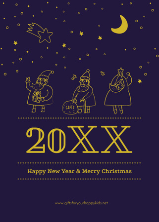 Designvorlage Merry Christmas Greeting with Santas für Postcard 5x7in Vertical