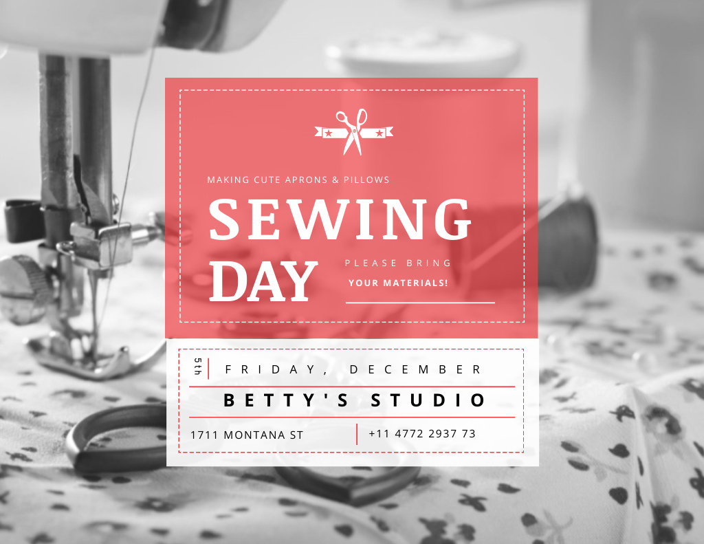 Sewing Day Event with Scissors Flyer 8.5x11in Horizontal Modelo de Design