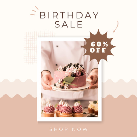 Bakery Ad with Birthday Cake Instagram Design Template