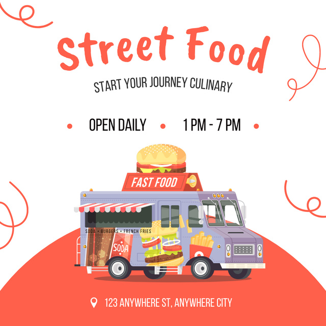 Street Food Truck with Fast Food Instagram Design Template