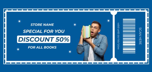 Template di design Special Discount for Books Lovers on Blue Coupon Din Large