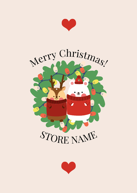 Christmas Holidays with Toys and Wreath Postcard A6 Vertical Design Template