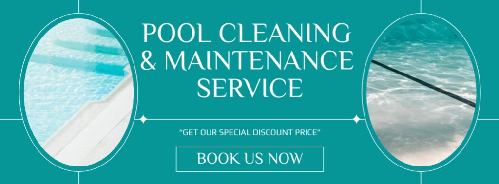 Pool Cleaning and Maintenance Offer on Blue Facebook cover Design Template
