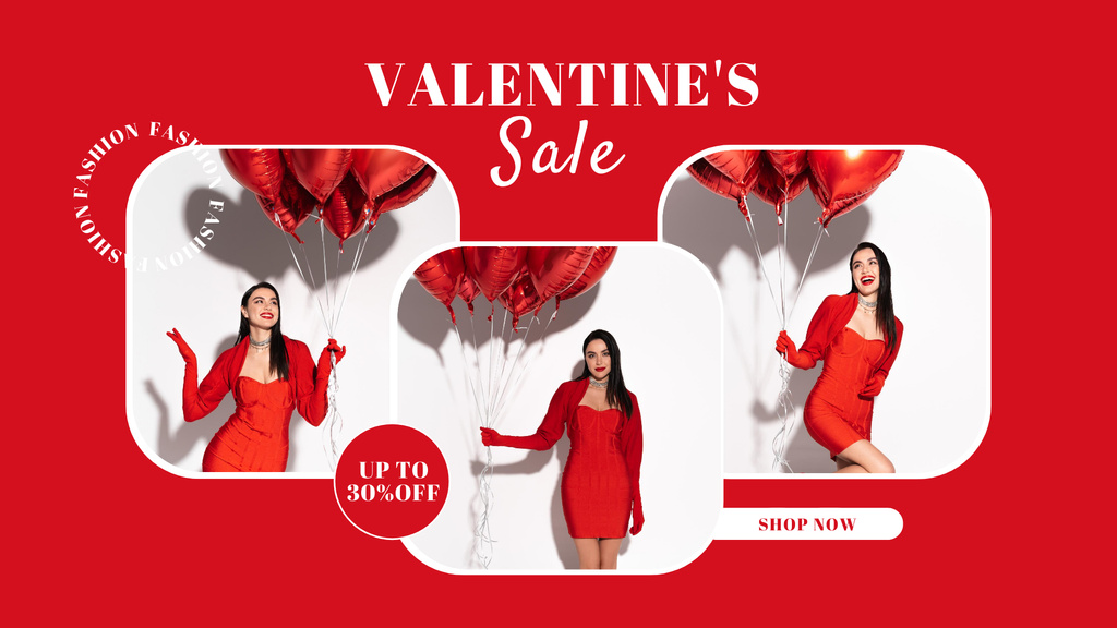Valentine's Day Sale Collage with Woman in Red FB event cover Modelo de Design