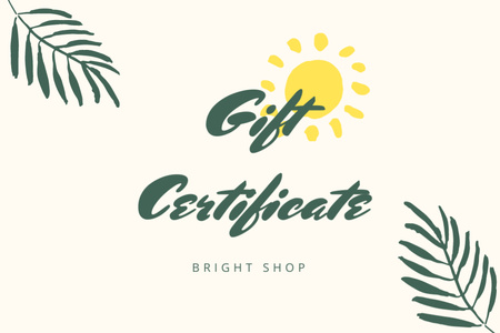 Minimalist Tropikal İllüstrasyonlu Yaz İndirimi Kuponu Gift Certificate Tasarım Şablonu