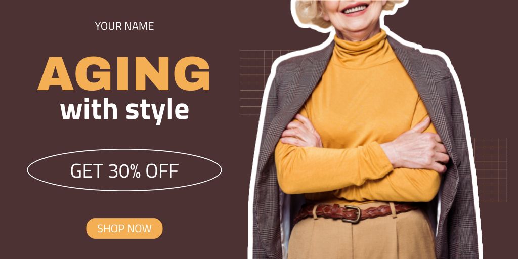 Age-Friendly Fashion Style Sale Offer In Brown Twitter Design Template