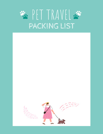 Pet Travel Packing List with Woman Walking with Dog Notepad 107x139mm tervezősablon