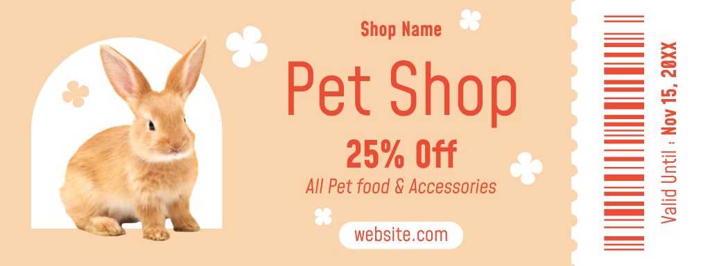 Pet Shop Ad with Cute Rabbit Coupon Πρότυπο σχεδίασης