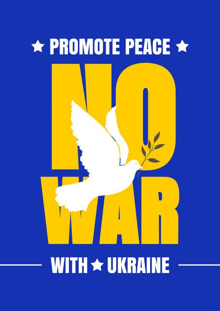 Dove with Phrase No to War in Ukraine on Blue Poster B2 Tasarım Şablonu