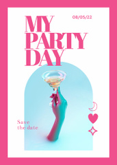 Party Announcement With Hand Holding Cocktail