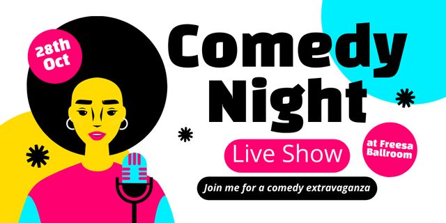 Comedy Show Announcement with Bright Illustration Twitter Design Template