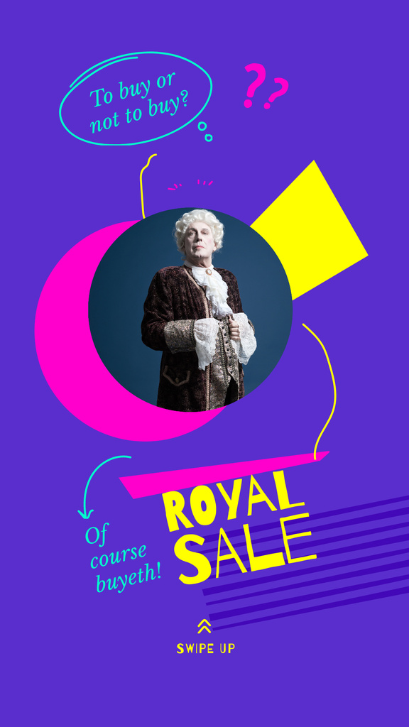 Sale Announcement with Man in Funny Royal Costume Instagram Story Design Template