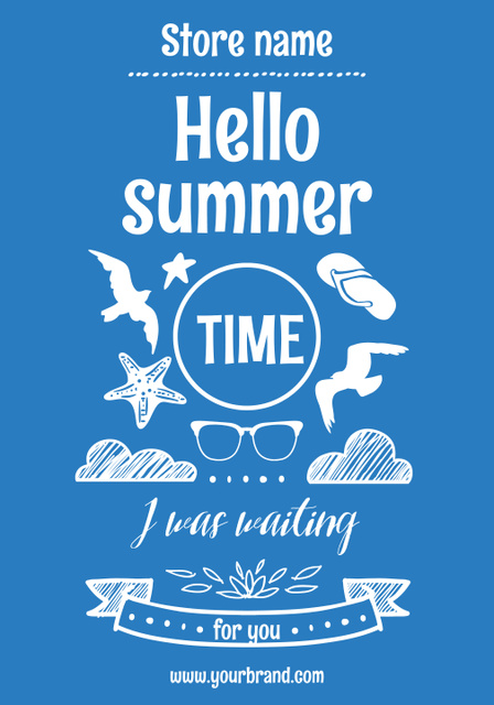 Summer Greeting with Illustration on Blue Poster 28x40in Design Template