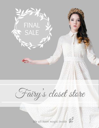 Clothes Sale with Woman in White Dress Flyer 8.5x11in Šablona návrhu