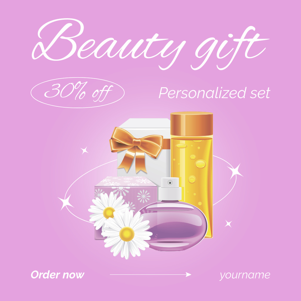 Designvorlage Personal Gift Box Cosmetics Set Purple für Instagram