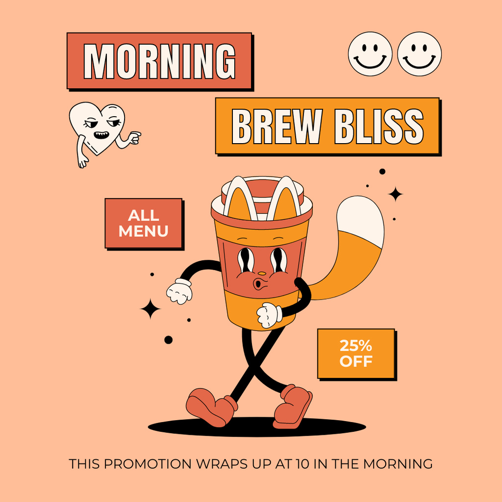 Morning Coffee At Discounted Rates Offer With Emojis Instagram Šablona návrhu