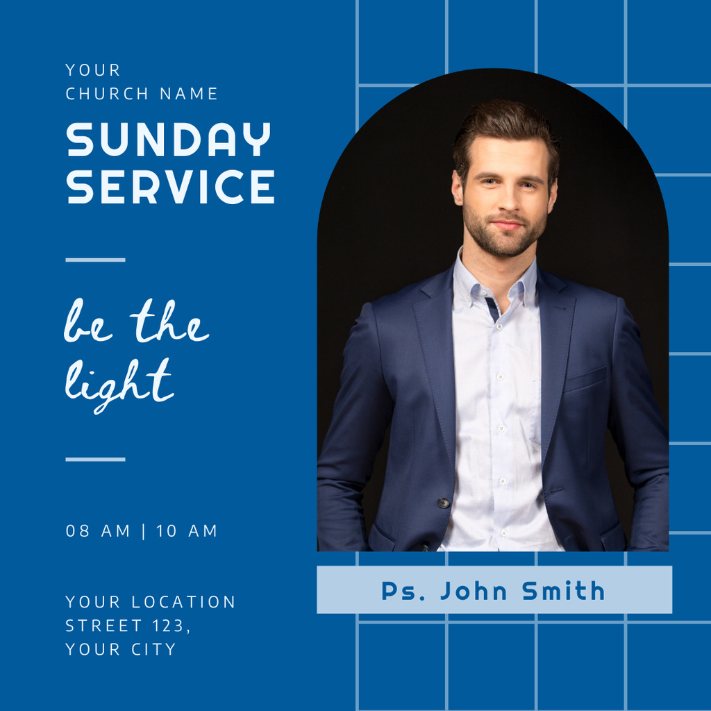 Sunday Service in Church in Blue Instagram Design Template