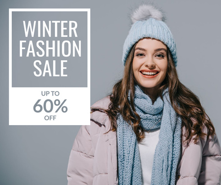 Winter Sale Announcement with Stylish Woman Facebook Tasarım Şablonu