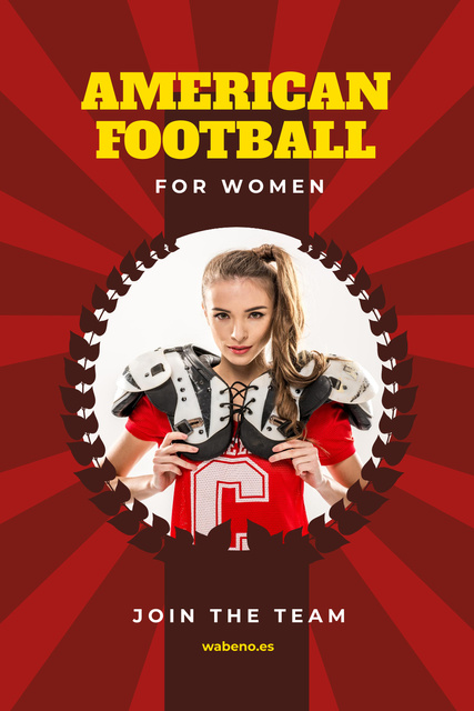 Plantilla de diseño de American Football Team Invitation with Girl in Uniform Pinterest 