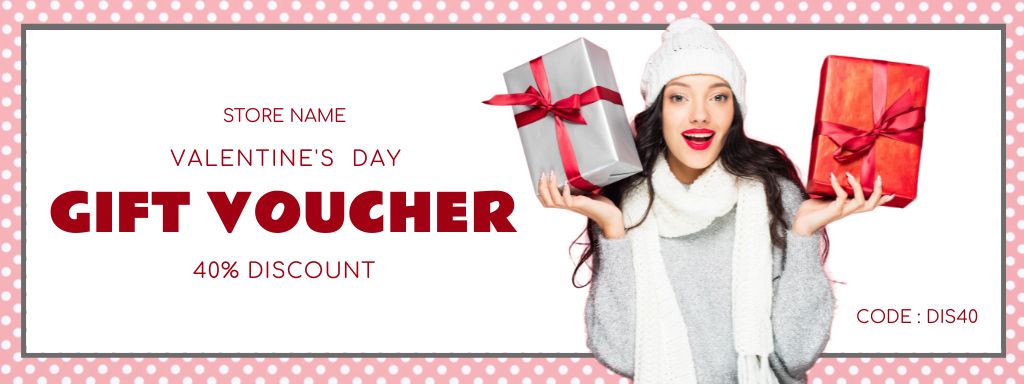 Valentine's Day Discount Gift Voucher with Cute Presents Couponデザインテンプレート