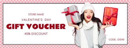 Valentine's Day Discount Gift Voucher with Cute Presents Coupon Design Template