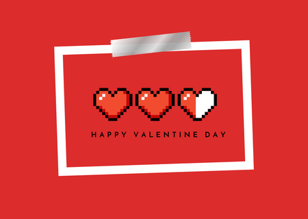 Happy Valentine's Day Greeting with Red Pixel Hearts Card – шаблон для дизайну