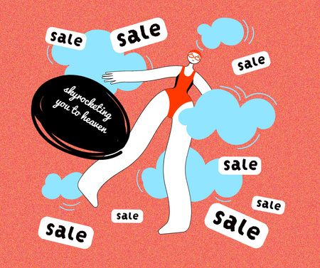 Template di design Woman in the Sky Happy about Sale Facebook