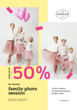 Family Photo Session Offer Mother with Daughters Poster Design Template
