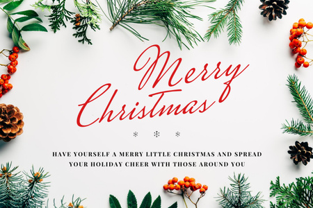Merry Christmas Greeting In Floral Frame Postcard 4x6in – шаблон для дизайна