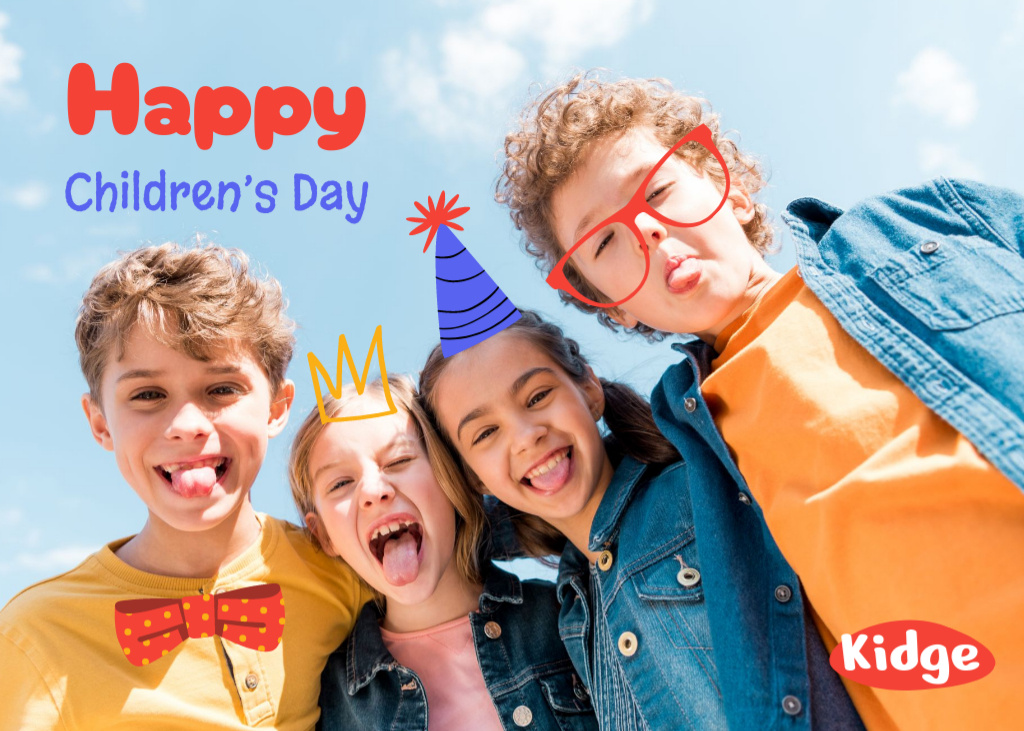 Children's Day Greeting With Boys and Girls Postcard 5x7in Design Template