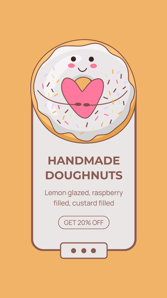 Doughnut Shop Promo with Cute Donut holding Heart Instagram Story Design Template